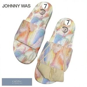 Johnny Was CALME Watercolor Marble Women Size 7 Slides/Sandals NEW
